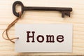 home security concept - old key with tag Royalty Free Stock Photo