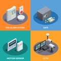 Home Security Isometric 4 Icons Square Royalty Free Stock Photo