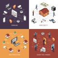 Home Security 4 Isometric Icons Square Royalty Free Stock Photo