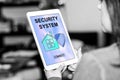 Home security system concept on a tablet Royalty Free Stock Photo