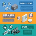 Home Security System Isometric Banners Set Royalty Free Stock Photo