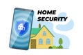 Home security system mobile app. Auto alarm application banner concept. House guard against theft. Property protect