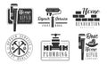 Home Service Repair Company Retro Labels Set, Home Plumbing and Renovation Black Badges Vector Illustration Royalty Free Stock Photo