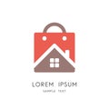 Home and shopping bag colored logo - real estate purchase and sale symbol