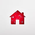 Home silhouette filled with red hearts on white background