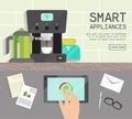 Home smart appliances remote control concept flat illustration vector. Modern technology house machine equipment Royalty Free Stock Photo