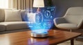 Home Smart Device Holographic Display Living Room Interface Interactive Controls Digital Information Future Technology Modern Royalty Free Stock Photo