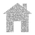 Home smart image icon from black printed board, chip and radio component. Computer electronics processor motherboard. Vector