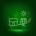 Home, solar, charger neon vector icon. Save the world, green neon Royalty Free Stock Photo