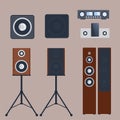 Home sound system stereo flat vector music loudspeakers player subwoofer equipment technology. Royalty Free Stock Photo