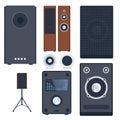 Home sound system stereo flat vector music loudspeakers player subwoofer equipment technology. Royalty Free Stock Photo