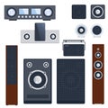 Home sound system stereo flat vector music loudspeakers player subwoofer equipment technology. Royalty Free Stock Photo