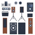 Home sound system stereo flat vector music loudspeakers player subwoofer equipment technology. Royalty Free Stock Photo