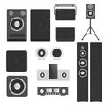 Home sound system stereo flat vector music loudspeakers player subwoofer equipment technology.