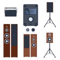 Home sound system stereo flat vector music loudspeakers player subwoofer equipment technology.