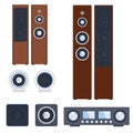 Home sound system stereo flat vector music loudspeakers player subwoofer equipment technology. Royalty Free Stock Photo