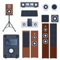 Home sound system stereo flat vector music loudspeakers player subwoofer equipment technology. Royalty Free Stock Photo