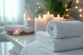 Home Spa Fluffy White Towels, Serene Calming Candles, Relaxation and Wellness, Relaxing Day at Home, generative AI