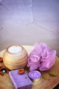 Home spa set - lavender handmade artisan soap Royalty Free Stock Photo