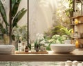 Home spa treatments with skincare products, emphasizing selfcare luxuries in a serene setting , super detailed