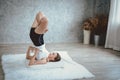 Home Sport Gym and Yoga Excercise Concept, Young Woman is Practice Yoga Workout Training in Gymnastics Room at Her Home. Leisure Royalty Free Stock Photo