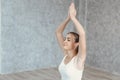 Home Sport Gym and Yoga Exercise Concept, Young Woman is Practice Yoga Workout Training in Yoga Gymnastics Room at Her Home. Royalty Free Stock Photo