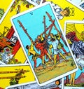 5 Five of Wands Tarot Card Conflict Chaos Commotion Unruly Boisterous Struggle Inner Struggle