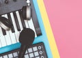 Studio Computer Music Station portable set up flat lay Royalty Free Stock Photo