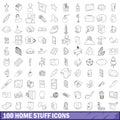 100 home stuff icons set, outline style Royalty Free Stock Photo