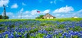 Home surrounded by bluebonnets Royalty Free Stock Photo