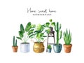 Home sweet home-watercolor illustration with home plants