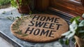 Home Sweet Home Welcome Mat At Front Door of House. Generative AI