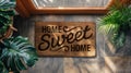 Home Sweet Home Welcome Mat At Front Door of House. Generative AI