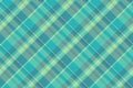 Home textile plaid background, silk texture seamless pattern. Custom vector check fabric tartan in teal and cyan colors