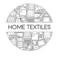 Home textiles items icons collection set in circle with text