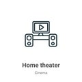 Home theater outline vector icon. Thin line black home theater icon, flat vector simple element illustration from editable cinema Royalty Free Stock Photo