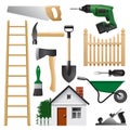 Home tools set for construction and repair process on w