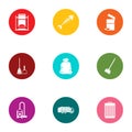 Home trash icons set, flat style