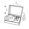Home Turntable Record player. Vinyl turntable, gramophone. Vector illustration in doodle style isolated on background Royalty Free Stock Photo