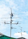 Home TV antennas mounted on a roof