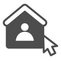 Home user and mouse cursor solid icon, remote work concept. Vector graphics. User house with mouse pointer sign on white