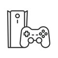 Home video game console, icon in line design. Home video game console, gaming, controller, entertainment, joystick