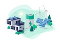 Home virtual battery energy storage with solar panels and electric car charging