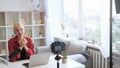 Home vlog blogger broadcast mature woman camera