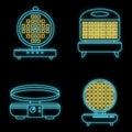 Home waffle-iron icon set vector neon Royalty Free Stock Photo