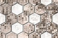3d silver and brown hexagonal design for home wall interior design and ceramic tile illustrations.