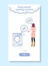 Home washing machine controlled by woman smart tech recognizes commands voice control concept sketch flow style vertical