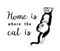 Home Is Where The Cat Is. Meow power. Domestic kitty. lettering quote or phrase. Hand drawn engraved sketch for banner