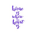 Home is where the heart is handwritten phrase. Trendy lettering poster. Home decor banner.