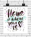 Home is where your heart is. Inspirational quote. Handdrawn lettering. Unique typography poster or apparel design. Royalty Free Stock Photo